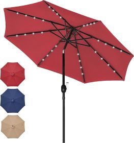 9' Solar Umbrella 32 LED Lighted Patio Umbrella Table Market Umbrella with Push Button Tilt/Crank Outdoor Umbrella for Garden, Deck, Backyard and Pool