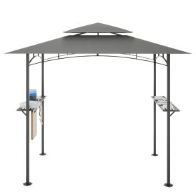 8x 5 FT Grill Gazebo Grill Canopy Double Tiered BBQ Gazebo Outdoor BBQ Canopy, Gray