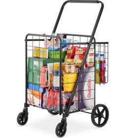 VEVOR Folding Shopping Cart, Jumbo Grocery Cart with Double Baskets, 360¬∞ Swivel Wheels, Heavy Duty Utility Cart, 110 LBS Large Capacity Utility Cart