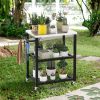 3-Tier Foldable Outdoor Stainless Steel Food Prepare Dining Cart Table on Wheels