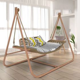 JESE Hammock Swing Chair with Stand for Indoor,Outdoor, Anti-Rust Wood-Colored Frame 570 lbs Capacity with Cushion Oversized Double Hammock Chair for