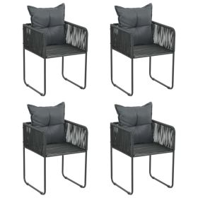 Patio Chairs 4 pcs with Pillows Poly Rattan Black