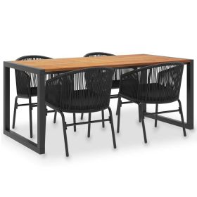 5 Piece Patio Dining Set Solid Acacia Wood and PVC Rattan