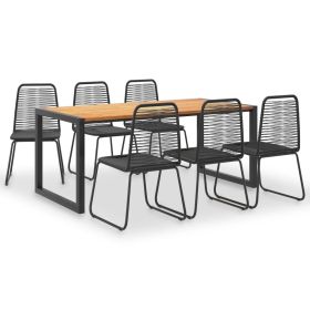 7 Piece Patio Dining Set Solid Acacia Wood and Poly Rattan