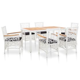 7 Piece Patio Dining Set Poly Rattan White