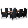 9 Piece Patio Dining Set with Cushions Poly Rattan Black