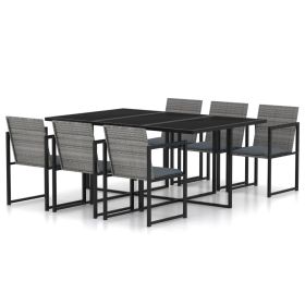 7 Piece Patio Dining Set with Cushions Poly Rattan Gray