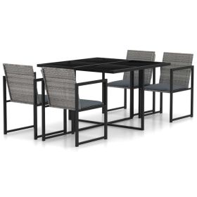 5 Piece Patio Dining Set with Cushions Poly Rattan Gray