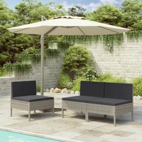 Patio Chairs 3 pcs with Cushions Poly Rattan Gray