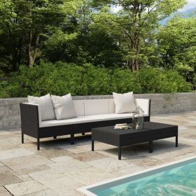 6 Piece Patio Lounge Set with Cushions Poly Rattan Black