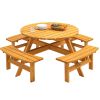 x8 Person Wooden Picnic Table, Outdoor Camping Dining Table with Seat, Garden, DIY w/ 4 Built-in Benches, 2220lb Capacity - Natural