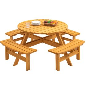 x8 Person Wooden Picnic Table, Outdoor Camping Dining Table with Seat, Garden, DIY w/ 4 Built-in Benches, 2220lb Capacity - Natural