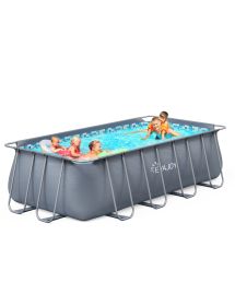 14ft x 7ft x 48in Metal Frame Swimming Pool Set for Families, Rectangular Above Ground Pool Set with Cartridge Filter Pump, Filter Cartridge, Pool Lad