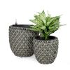 2-Pack Self-watering Wicker Planter - Garden Decoration Pot - Round - Gray