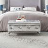 Upholstered Storage Ottoman Bench For Bedroom End Of Bed Faux Leather Rectangular Storage Benches Footrest With Crystal Buttons For Living Room Entryw