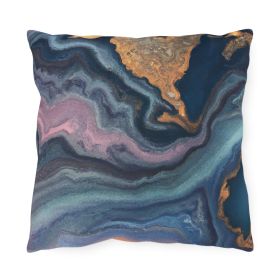 Decorative Outdoor Pillows With Zipper - Set Of 2, Blue Pink Gold Abstract Marble Swirl Pattern