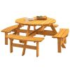 x8 Person Wooden Picnic Table, Outdoor Camping Dining Table with Seat, Garden, DIY w/ 4 Built-in Benches, 2220lb Capacity - Natural