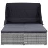 2-Person Sunbed with Cushion Poly Rattan Gray