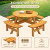 x8 Person Wooden Picnic Table, Outdoor Camping Dining Table with Seat, Garden, DIY w/ 4 Built-in Benches, 2220lb Capacity - Natural