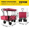 VEVOR Extra Large Collapsible Garden Cart with Removable Canopy, Folding Wagon Utility Carts with Wheels and Rear Storage, Wagon Cart for Garden, Camp