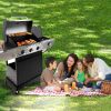 Propane Grill 3 Burner Barbecue Grill Stainless Steel Gas Grill with Side Burner and Thermometer for Outdoor BBQ;  Camping