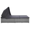 2-Person Sunbed with Cushion Poly Rattan Gray