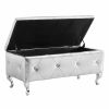 Upholstered Storage Ottoman Bench For Bedroom End Of Bed Faux Leather Rectangular Storage Benches Footrest With Crystal Buttons For Living Room Entryw