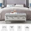 Upholstered Storage Ottoman Bench For Bedroom End Of Bed Faux Leather Rectangular Storage Benches Footrest With Crystal Buttons For Living Room Entryw