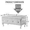 Upholstered Storage Ottoman Bench For Bedroom End Of Bed Faux Leather Rectangular Storage Benches Footrest With Crystal Buttons For Living Room Entryw