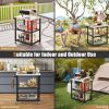 3-Tier Foldable Outdoor Stainless Steel Food Prepare Dining Cart Table on Wheels