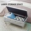 Upholstered Storage Ottoman Bench For Bedroom End Of Bed Faux Leather Rectangular Storage Benches Footrest With Crystal Buttons For Living Room Entryw