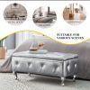 Upholstered Storage Ottoman Bench For Bedroom End Of Bed Faux Leather Rectangular Storage Benches Footrest With Crystal Buttons For Living Room Entryw