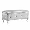 Upholstered Storage Ottoman Bench For Bedroom End Of Bed Faux Leather Rectangular Storage Benches Footrest With Crystal Buttons For Living Room Entryw