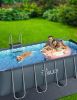 14ft x 7ft x 48in Metal Frame Swimming Pool Set for Families, Rectangular Above Ground Pool Set with Cartridge Filter Pump, Filter Cartridge, Pool Lad