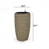 10.6" Self-watering Wicker Planter - Garden Decoration Pot - Beige - Round