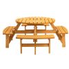 x8 Person Wooden Picnic Table, Outdoor Camping Dining Table with Seat, Garden, DIY w/ 4 Built-in Benches, 2220lb Capacity - Natural