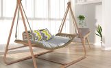 JESE Hammock Swing Chair with Stand for Indoor,Outdoor, Anti-Rust Wood-Colored Frame 570 lbs Capacity with Cushion Oversized Double Hammock Chair for