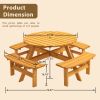 x8 Person Wooden Picnic Table, Outdoor Camping Dining Table with Seat, Garden, DIY w/ 4 Built-in Benches, 2220lb Capacity - Natural