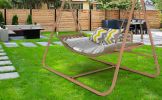 JESE Hammock Swing Chair with Stand for Indoor,Outdoor, Anti-Rust Wood-Colored Frame 570 lbs Capacity with Cushion Oversized Double Hammock Chair for