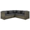 4 Piece Patio Lounge Set with Cushions Poly Rattan Gray