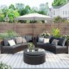 TOPMAX 6 Pieces Outdoor Sectional Half Round Patio Rattan Sofa Set, PE Wicker Conversation Furniture Set w/ One Storage Side Table for Umbrella and On