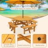 x8 Person Wooden Picnic Table, Outdoor Camping Dining Table with Seat, Garden, DIY w/ 4 Built-in Benches, 2220lb Capacity - Natural