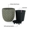 2-Pack Self-watering Wicker Planter - Garden Decoration Pot - Round - Gray