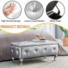 Upholstered Storage Ottoman Bench For Bedroom End Of Bed Faux Leather Rectangular Storage Benches Footrest With Crystal Buttons For Living Room Entryw