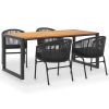 5 Piece Patio Dining Set Solid Acacia Wood and PVC Rattan