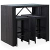 5 Piece Patio Bar Set Poly Rattan and Glass Black