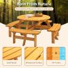 x8 Person Wooden Picnic Table, Outdoor Camping Dining Table with Seat, Garden, DIY w/ 4 Built-in Benches, 2220lb Capacity - Natural