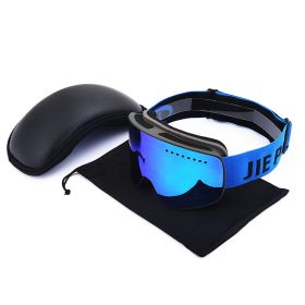 Double Italian Anti-fog Tablet Eye Protection Ski Glasses (Option: Black and blue-EVA box)