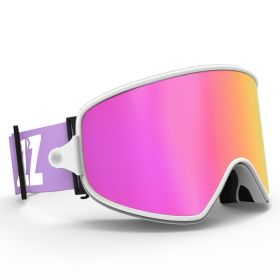 Magnet myopia night vision ski goggles (Option: White frame purple tablet)