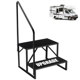 Hot Tub Steps Outdoor, 2 RV Steps with Handrail, Portable RV Stairs 3 Step, Heavy Duty Truck Camper Steps Ladders for Travel Trailers, 5th Wheel, Moto (Color: 2 Steps)